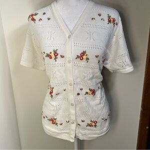 Vintage‎ northern reflections embroidered floral cottage white cardigan size M